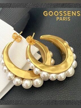 GOOSSENS PARIS ✨PEARL EARRINGS✨Graine de Gemmes Hoops Signed Excellent Condition
